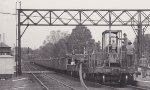 Laying welded rail past what was the passenger platforms